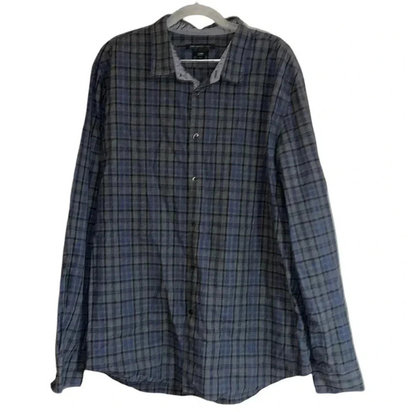 John Varvatos Gray Blue Plaid Long Sleeve Button Down Shirt Size XXL - Picture 1 of 9